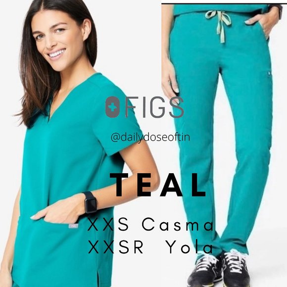 Figs Tops - Figs Casma scrub top XXS and Yola XXSR pants in TEAL